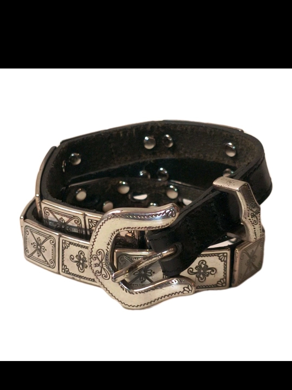 Vtg 1996 Brighton Leather Western Concho Belt Black Silver S 34701 Size 26-30